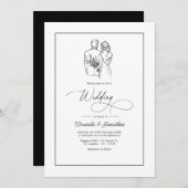 Classic Minimalist Black and White Wedding Kaart (Voorkant / Achterkant)