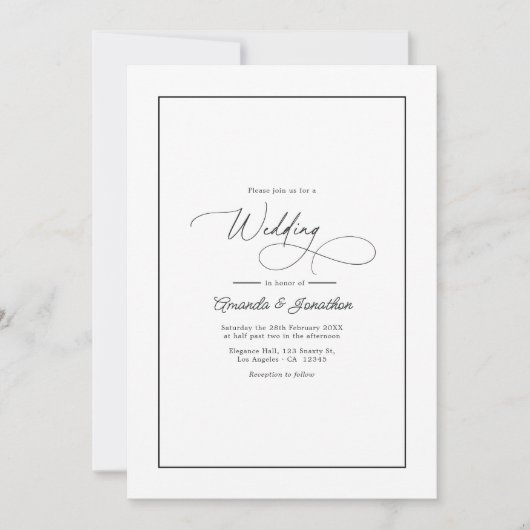 Classic Minimalist Black & White Wedding QR Code Kaart (Voorkant)