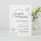 Classic Minimalist Blue Floral Wedding Kaart (Staand voorkant)