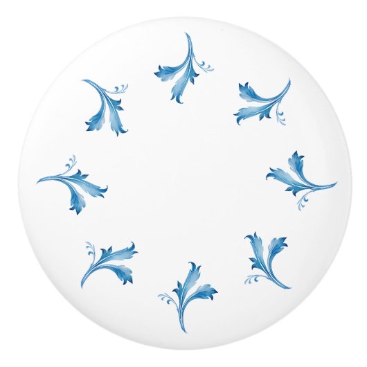 Classic Minimalist Blue Tile Leaf Ornaments Keramische Knop (Voorkant)