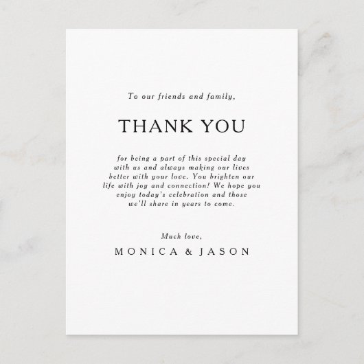 Classic Minimalist Dank u Receptie Kaart (Voorkant)