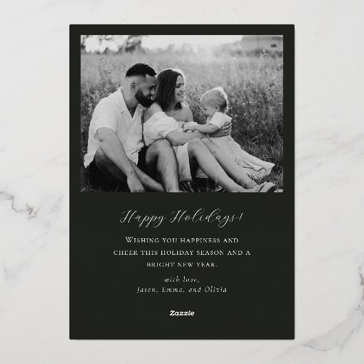 Classic Minimalist Gold Lijst Familiefoto Folie Feestdagenkaart (Achterkant)