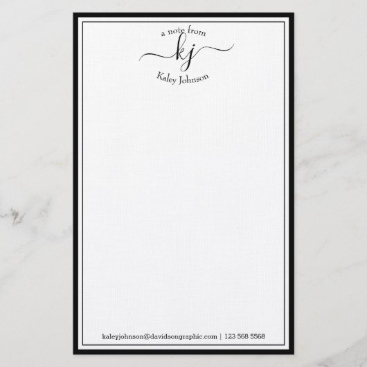 Classic Minimalist Monogram Script Black Lijst Briefpapier (Voorkant)