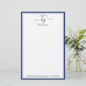 Classic Minimalist Monogram Script Navy Lijst Briefpapier (Staand voorkant)