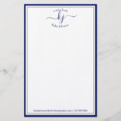 Classic Minimalist Monogram Script Navy Lijst Briefpapier (Voorkant)