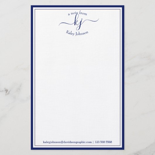 Classic Minimalist Monogram Script Navy Lijst Briefpapier (Voorkant)