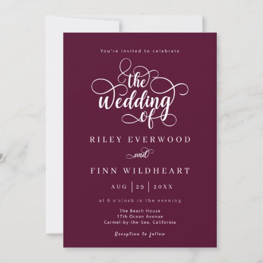 Classic Minimalist Script Wedding Invitation Kaart (Voorkant)