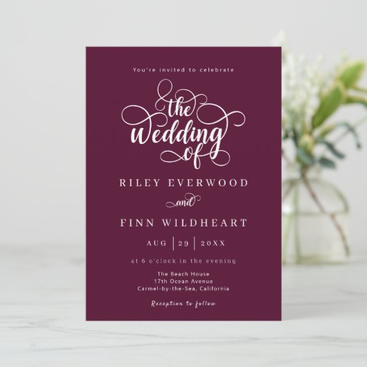 Classic Minimalist Script Wedding Invitation Kaart (Staand voorkant)