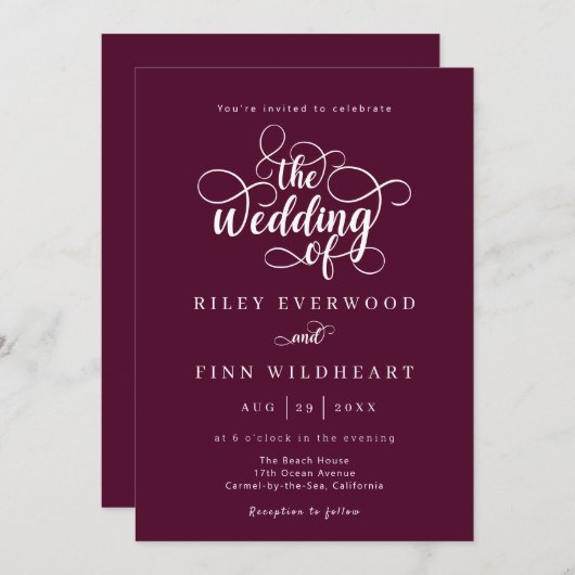 Classic Minimalist Script Wedding Invitation Kaart (Voorkant / Achterkant)