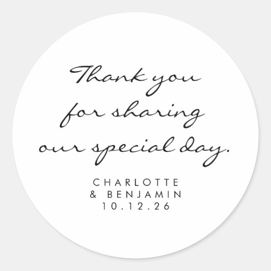 Classic Minimalist Script White Hartelijk dank voo Ronde Sticker (Voorkant)