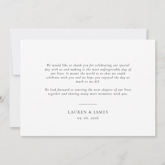 Classic Minimalist Wedding Photo Thank You Card Bedankkaart (Achterkant)