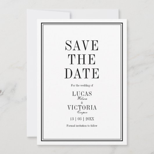 Classic Minimalist Wedding Save the Date Kaart (Voorkant)