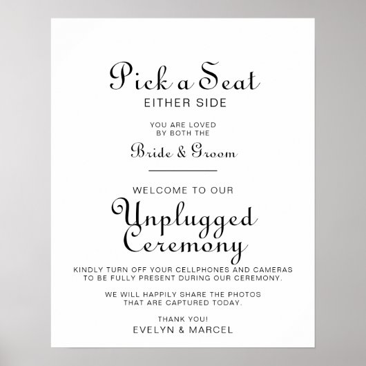 Classic Minimalist Wedding Unplugged Ceremony Poster (Voorkant)
