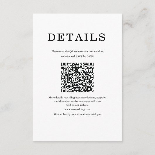 Classic Minimalist White & black Enclosure Card Informatiekaartje (Voorkant)