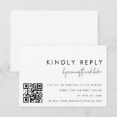 Classic Minimalist Zwart Wit QR Code Reply Kaart (Voorkant / Achterkant)