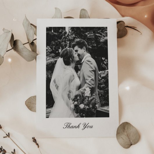 Classic Minimalistic Script Wedding Photo Bedankkaart