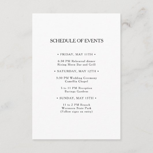 Classic Minimalistische Bruiloft Schema van Evenem Informatiekaartje (Voorkant)