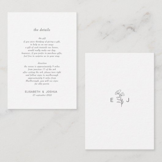 Classic minimalistische eenvoudige receptie Behuiz Informatiekaartje (Voorkant / Achterkant)