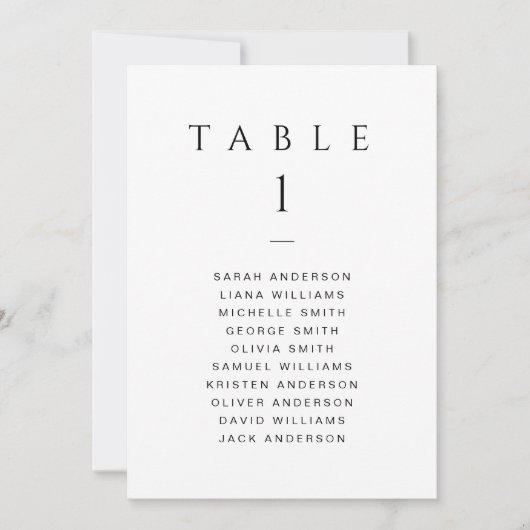 Classic Minimalistische Wedding Zitting Chart Kaar Kaart (Voorkant)