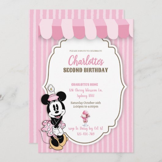 Classic Minnie ice cream shop invitation  (Voorkant / Achterkant)