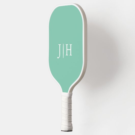 Classic Mint/Wit Eenvoudig Monogram Minimalistisch Pickleball Paddle (Links)