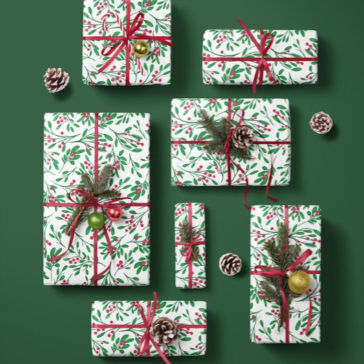 Classic Mistletoe- Holiday Wrapping Paper Sheets