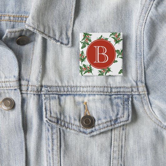 Classic Mistletoe Pattern Vakantie Monogram Button (In situ)
