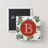 Classic Mistletoe Pattern Vakantie Monogram Button (Voorkant /achterkant)