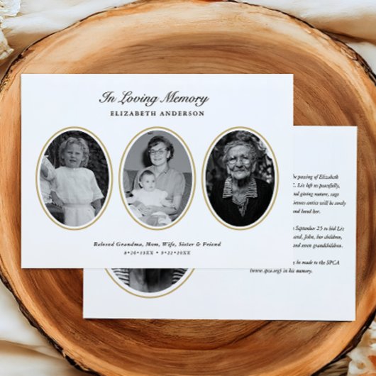 Classic Modern 4-Photo Printed/Downloadable Death Aankondiging