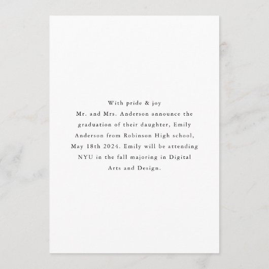 Classic Modern Afstuderen Foto Aankondiging (Achterkant)