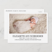 Classic & Modern Baby Geboorte Aankondiging Briefk (Voorkant / Achterkant)