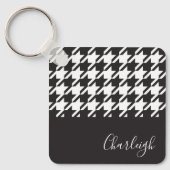 Classic Modern Black and White Houndstooth Name Sleutelhanger (Voorkant)