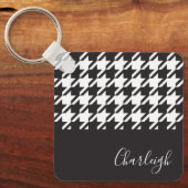 Classic Modern Black and White Houndstooth Name Sleutelhanger (Voorkant)