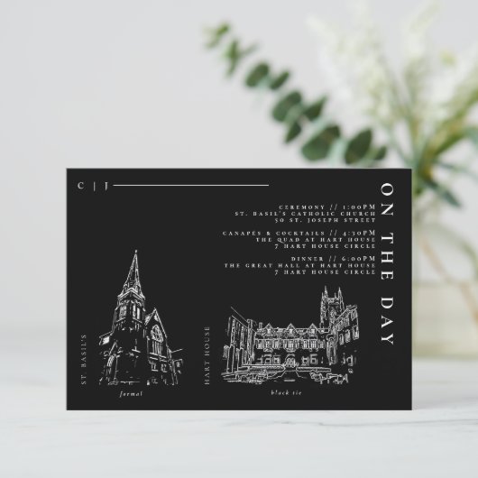 Classic Modern Black Wedding Details Program Kaart (Staand voorkant)