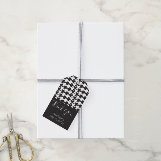 Classic Modern Black White Houndstooth Bedankt Cadeaulabel (Met Touw)