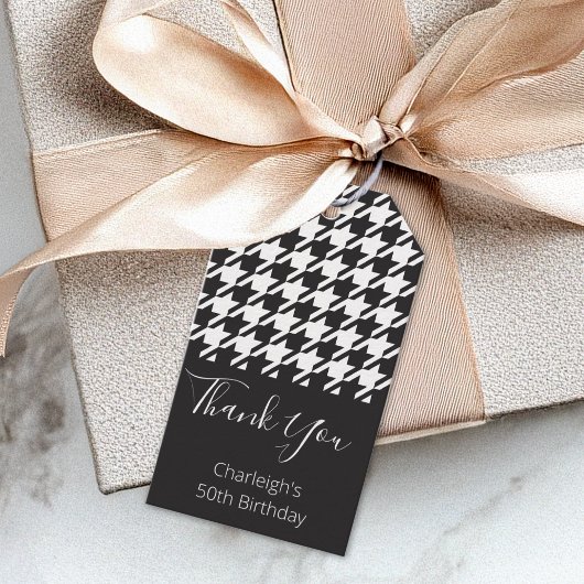 Classic Modern Black White Houndstooth Bedankt Cadeaulabel