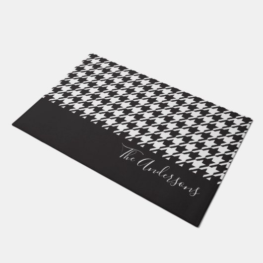 Classic Modern Black White Houndstooth Familienaam Deurmat (Schuin)