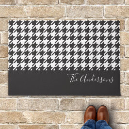 Classic Modern Black White Houndstooth Familienaam Deurmat