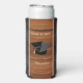 Classic Modern Brown Wood Grain Graducap Seltzer Blikjeskoeler (Seltzer Achterkant)