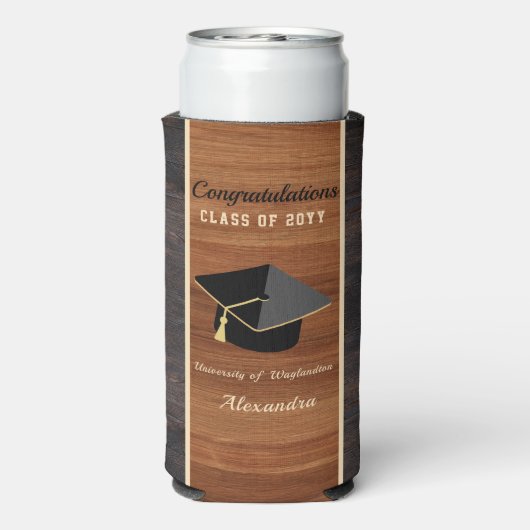 Classic Modern Brown Wood Grain Graducap Seltzer Blikjeskoeler (Seltzer Achterkant)