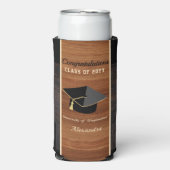 Classic Modern Brown Wood Grain Graducap Seltzer Blikjeskoeler (Seltzer Voorkant)