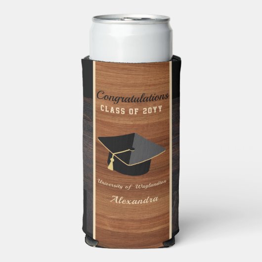 Classic Modern Brown Wood Grain Graducap Seltzer Blikjeskoeler (Seltzer Voorkant)