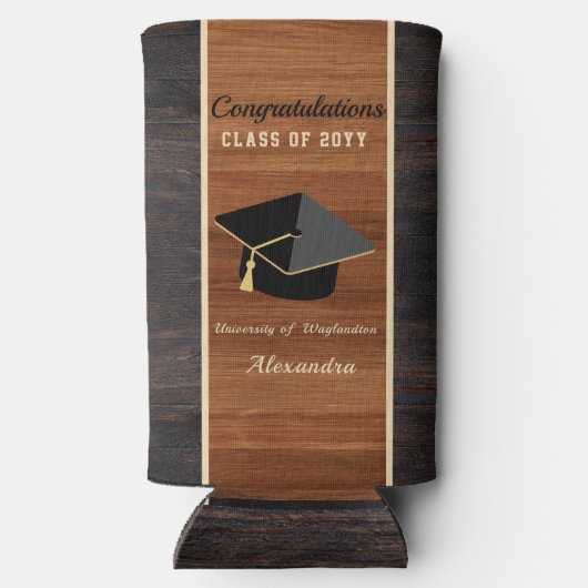 Classic Modern Brown Wood Grain Graducap Seltzer Blikjeskoeler (Achterkant)