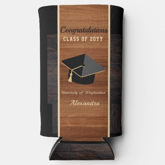Classic Modern Brown Wood Grain Graducap Seltzer Blikjeskoeler (Voorkant)