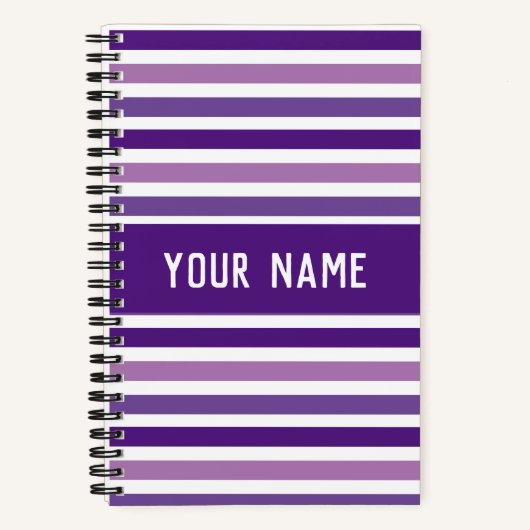 Classic Modern Custom Naam Paarse & Witte Strepen Notitieboek (Voorkant)