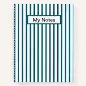Classic Modern Custom Name Dark Blauwgroen Stripe Notitieboek (Voorkant)