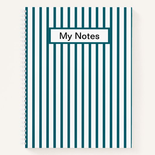 Classic Modern Custom Name Dark Blauwgroen Stripe Notitieboek (Voorkant)