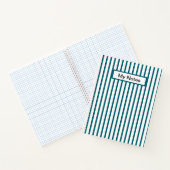 Classic Modern Custom Name Dark Blauwgroen Stripe Notitieboek (Binnen)