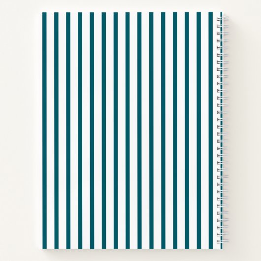 Classic Modern Custom Name Dark Blauwgroen Stripe Notitieboek (Achterkant)