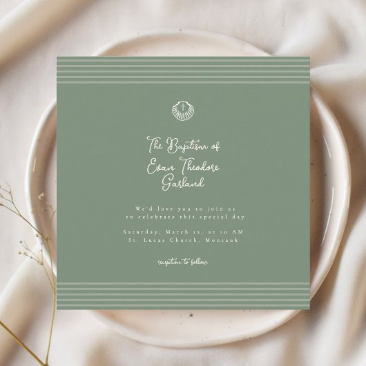 Classic modern deep sage green baptism Invitation Kaart